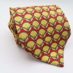 St Dupont Tie Silk Red Yellow Polka Dot 3.5" Wide 62" Long Italy